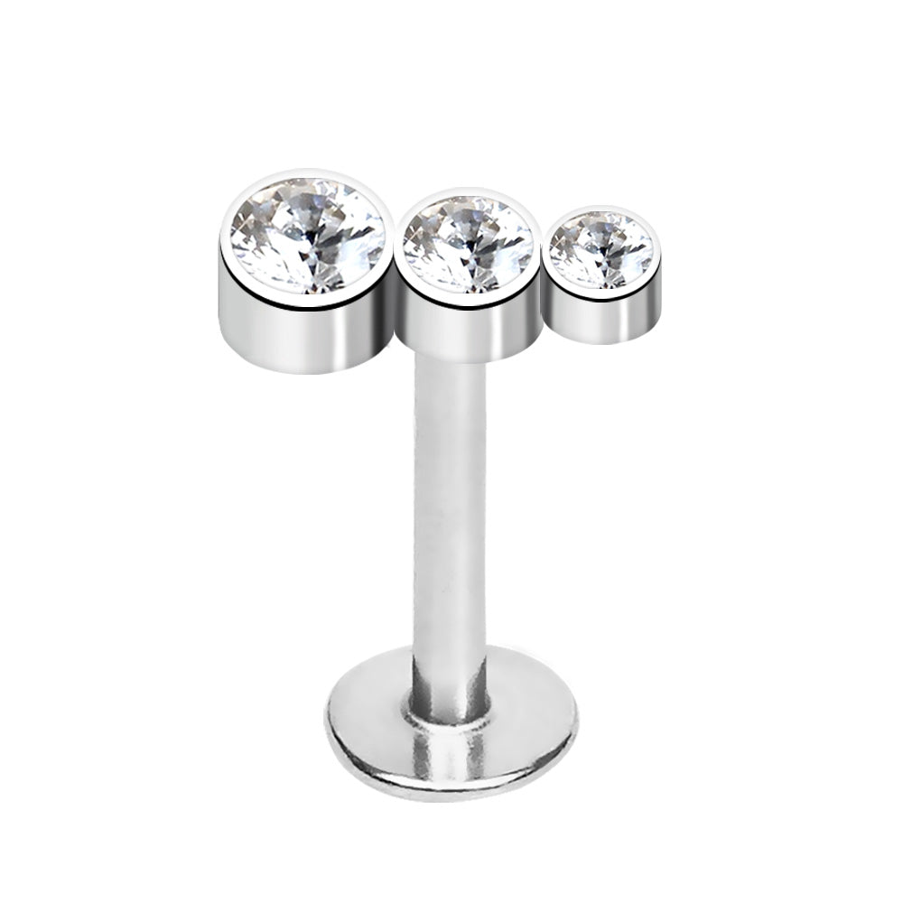316L Stainless Steel Triple CZ Droplet Labret - Skin Metals