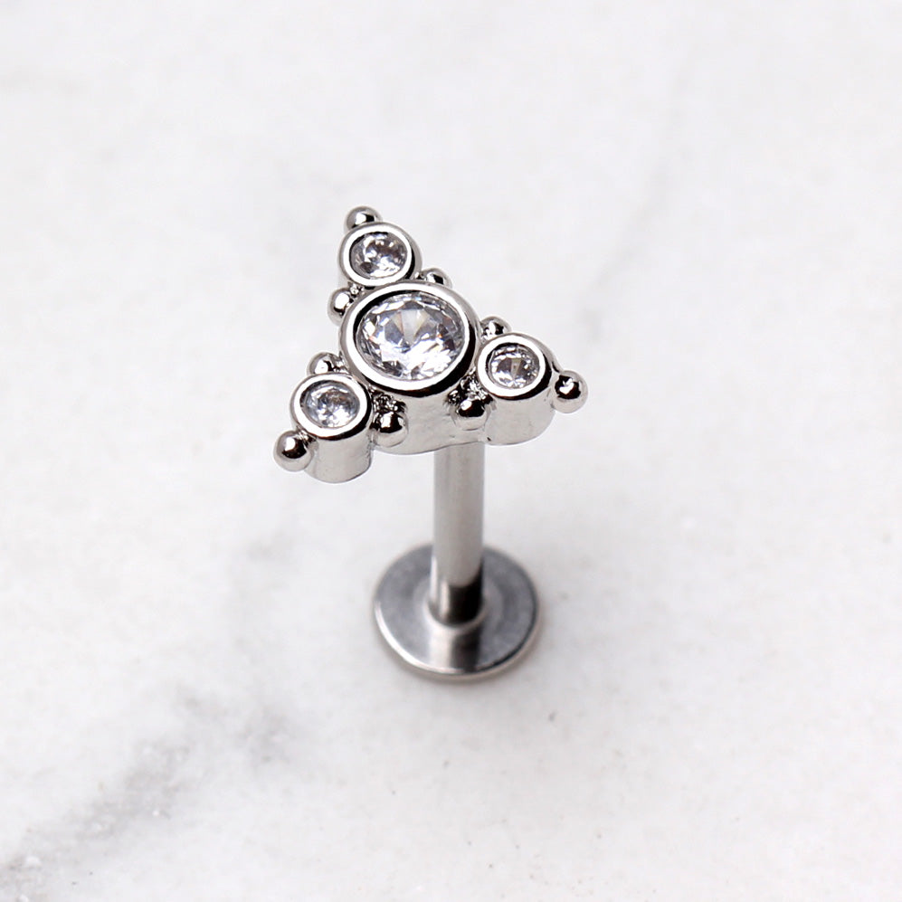 316L Stainless Steel Ornate Triangle CZ Labret - Skin Metals