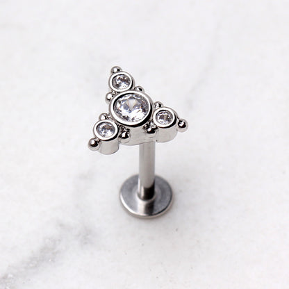 316L Stainless Steel Ornate Triangle CZ Labret - Skin Metals