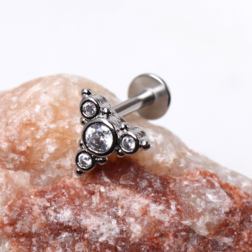 316L Stainless Steel Ornate Triangle CZ Labret - Skin Metals