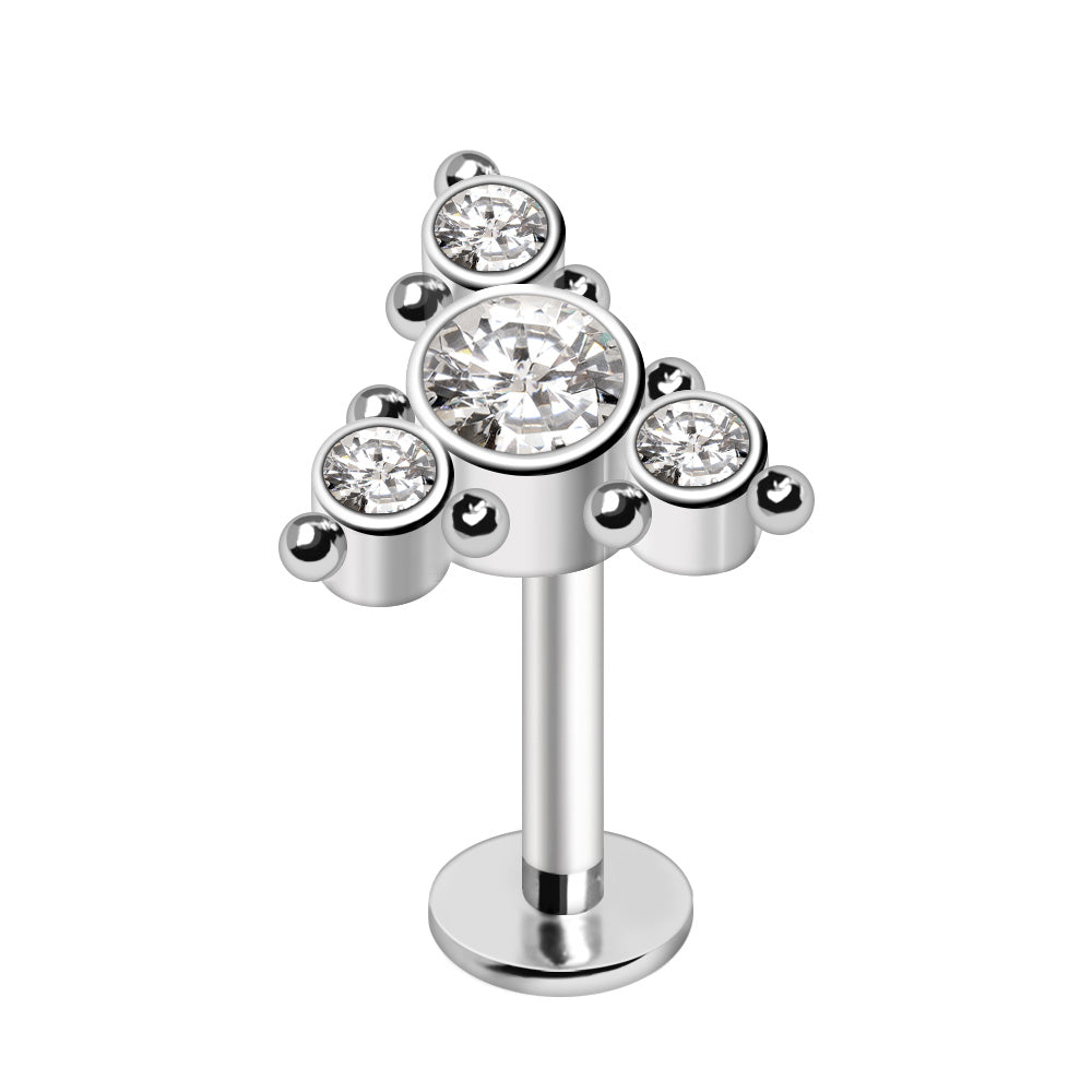 316L Stainless Steel Ornate Triangle CZ Labret - Skin Metals