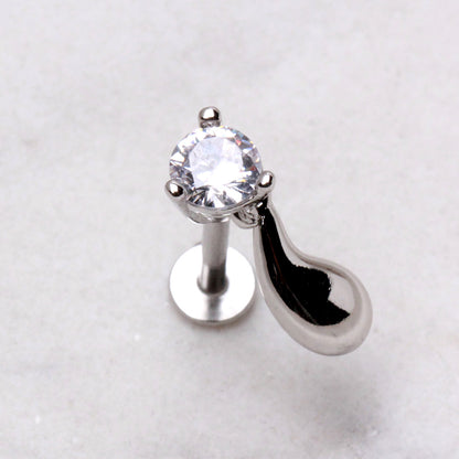 316L Stainless Steel Water Drop Dangle Prong Set CZ Labret Labret Skin Metals