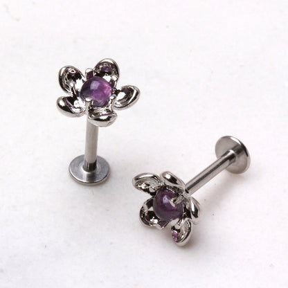 316L Stainless Steel Fluorite Stone Flower Labret Labret Skin Metals