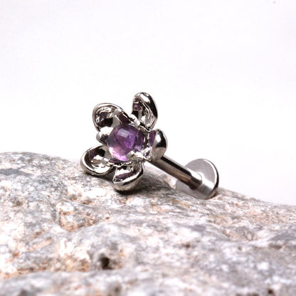 316L Stainless Steel Fluorite Stone Flower Labret Labret Skin Metals
