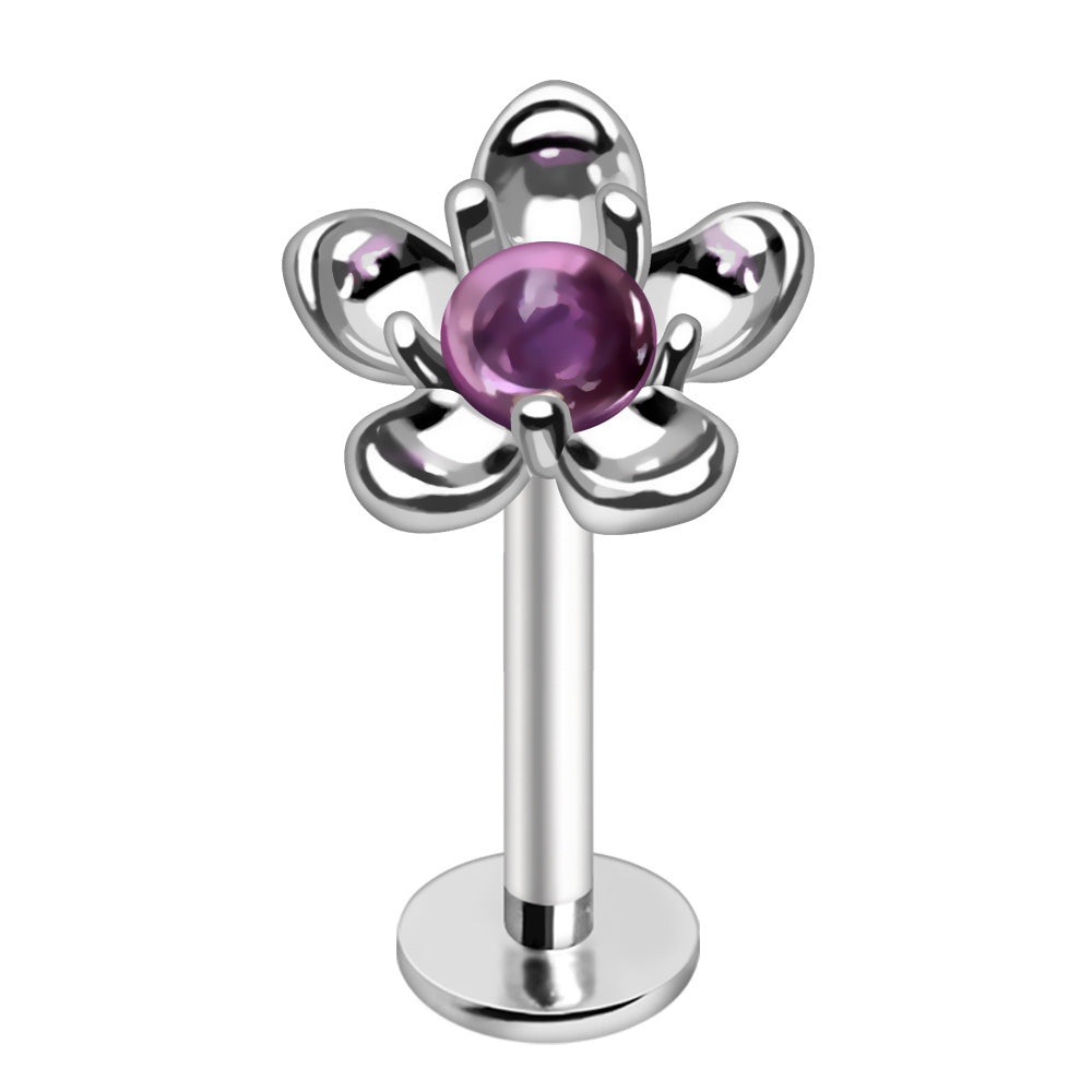 316L Stainless Steel Fluorite Stone Flower Labret Labret Skin Metals