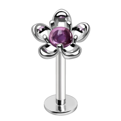 316L Stainless Steel Fluorite Stone Flower Labret Labret Skin Metals