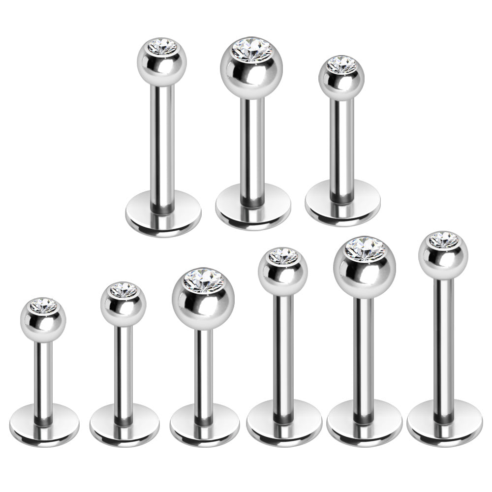 316L Stainless Steel Labret with CZ Gemmed Ball - Skin Metals
