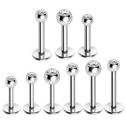 316L Stainless Steel Labret with CZ Gemmed Ball - Skin Metals