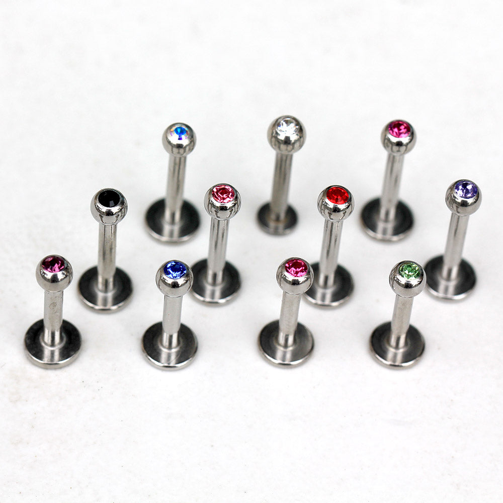 316L Stainless Steel Labret with CZ Gemmed Ball - Skin Metals