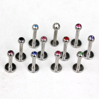 316L Stainless Steel Labret with CZ Gemmed Ball - Skin Metals