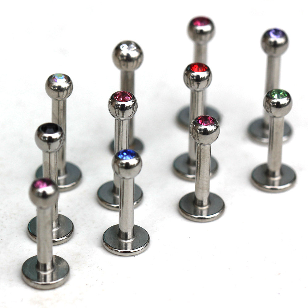 316L Stainless Steel Labret with CZ Gemmed Ball - Skin Metals