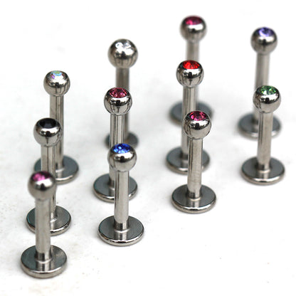 316L Stainless Steel Labret with CZ Gemmed Ball - Skin Metals