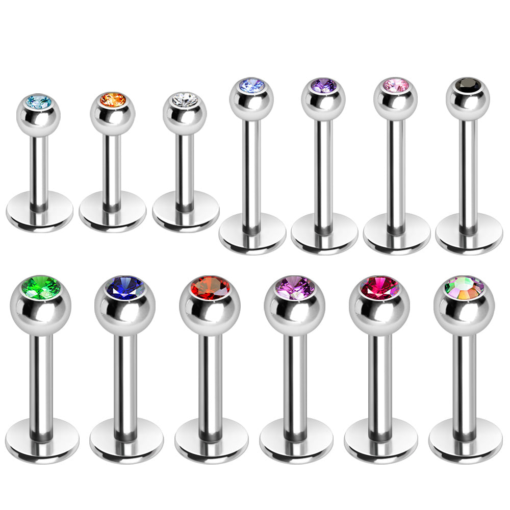 316L Stainless Steel Labret with CZ Gemmed Ball - Skin Metals