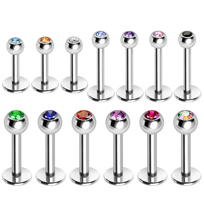 316L Stainless Steel Labret with CZ Gemmed Ball - Skin Metals
