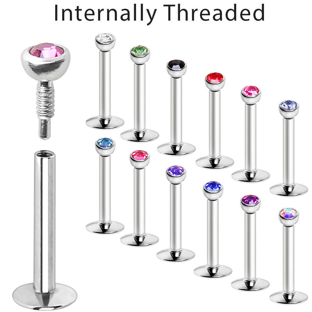 Stainless Steel Labret Monroe Stud with 3mm CZ Ball - front view