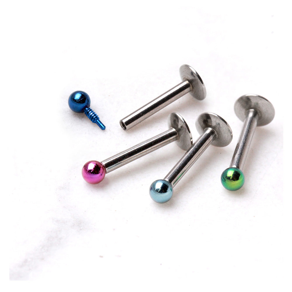 316L Stainless Steel Internally Threaded Labret with PVD Ball - Skin Metals