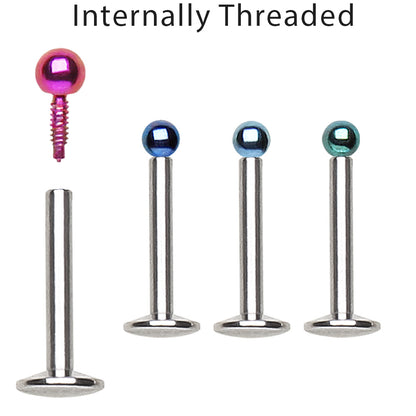 316L Stainless Steel Internally Threaded Labret with PVD Ball - Skin Metals
