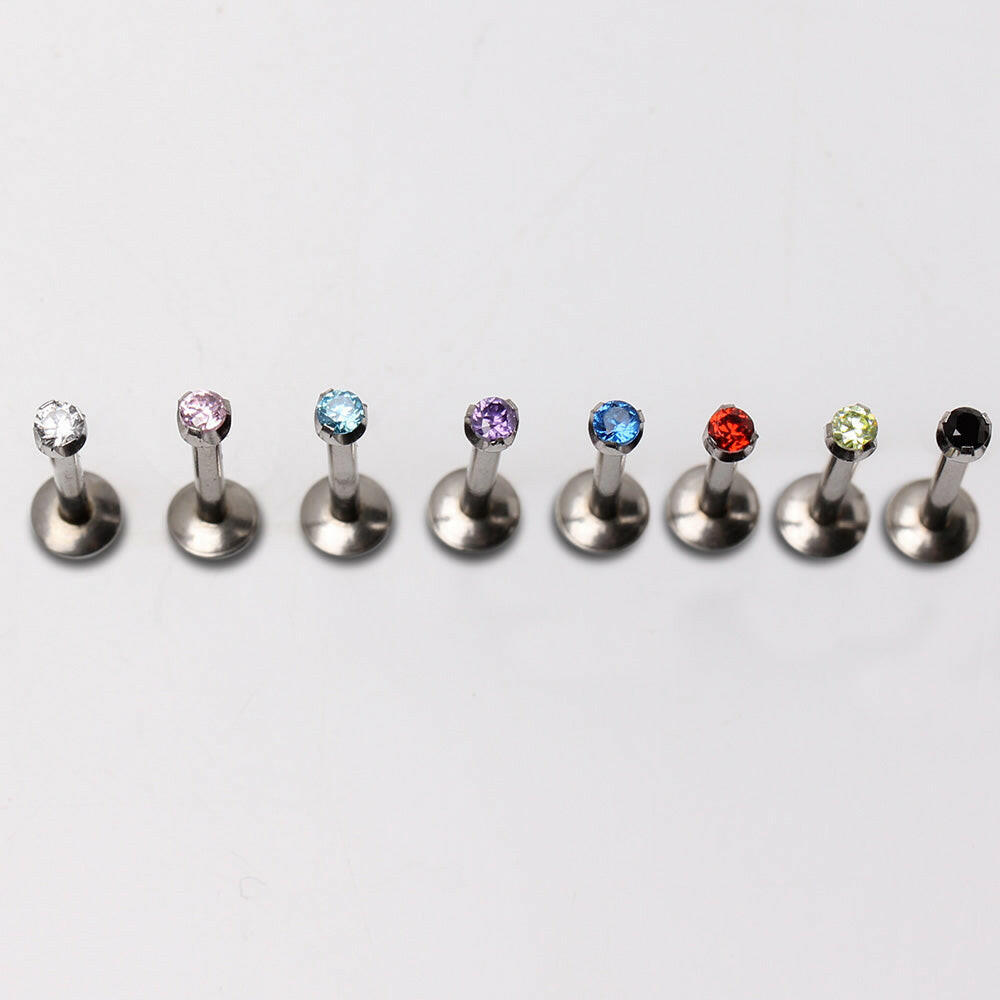 316L Surgical Steel Internally Threaded Labret with Prong Set Gem Top Labret Impulse Piercings Purple