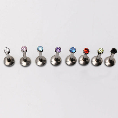 316L Surgical Steel Internally Threaded Labret with Prong Set Gem Top Labret Impulse Piercings Purple