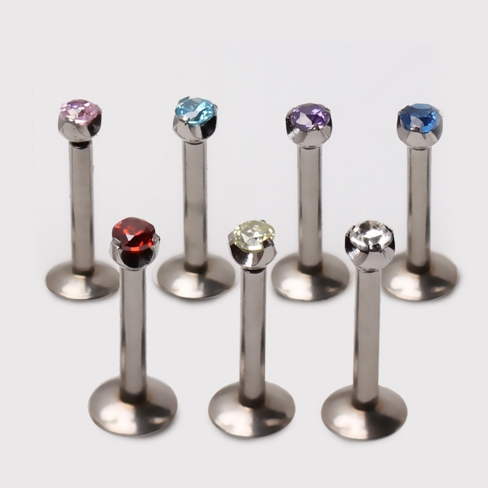 316L Stainless Steel Internally Threaded Prong Set CZ Labret - Skin Metals