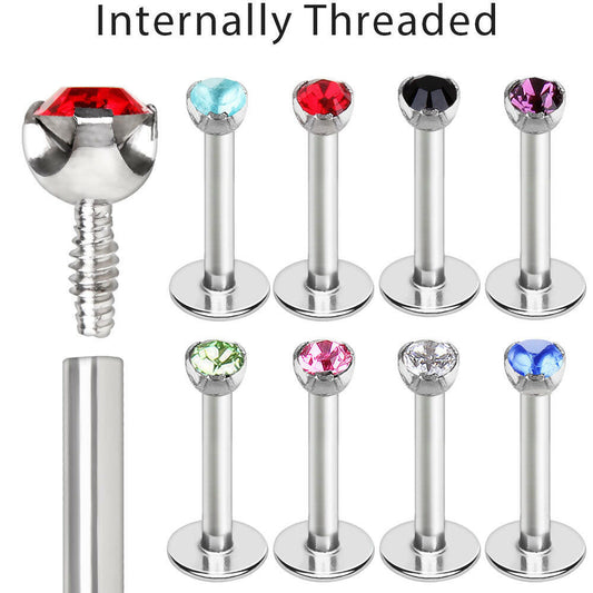 316L Surgical Steel Internally Threaded Labret with Prong Set Gem Top Labret Impulse Piercings