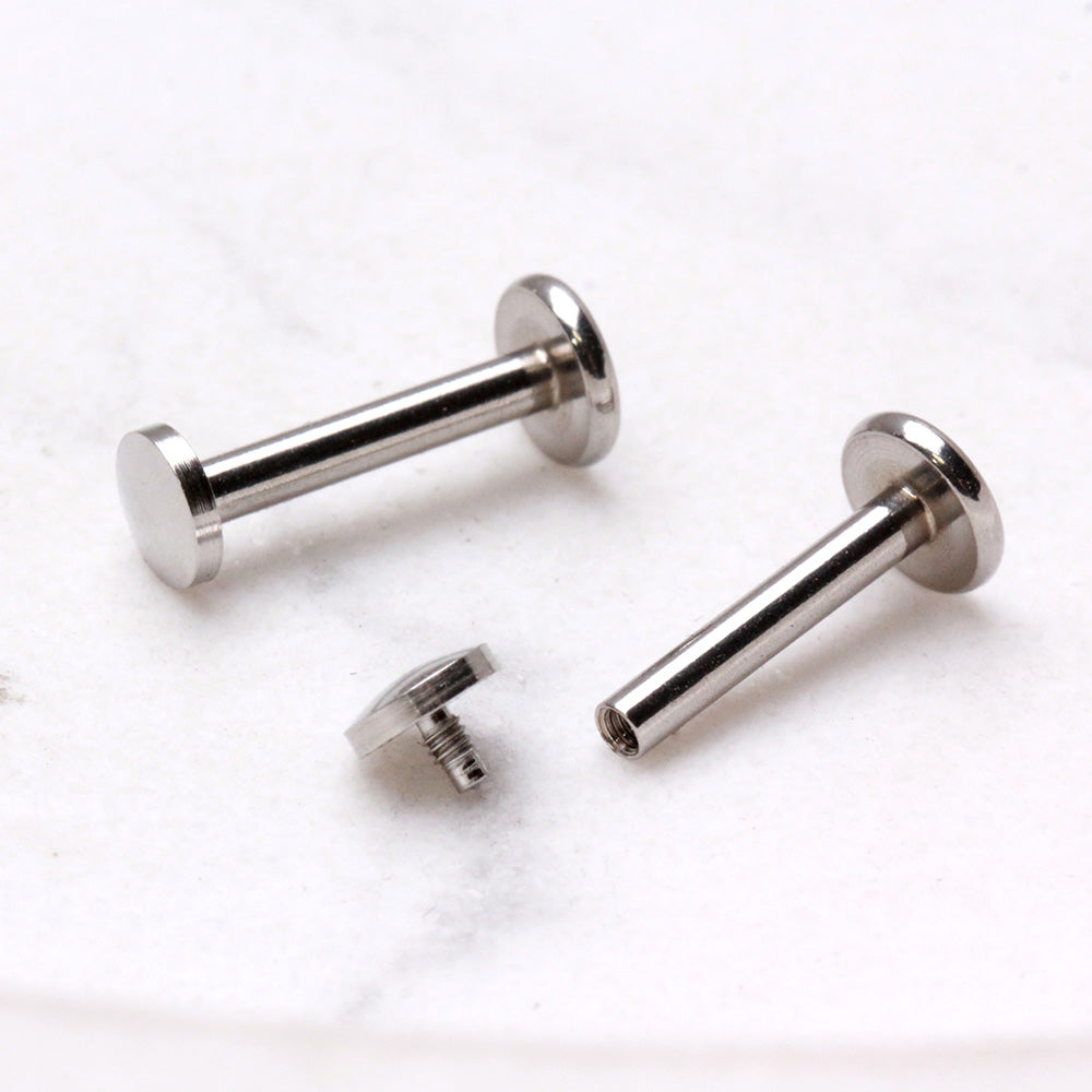 316L Stainless Steel Internally Threaded Round Flat Disc Labret - Skin Metals