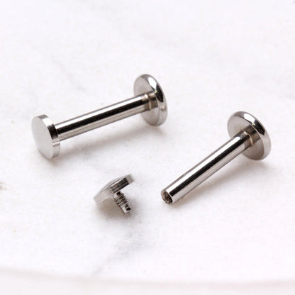 316L Stainless Steel Internally Threaded Round Flat Disc Labret - Skin Metals
