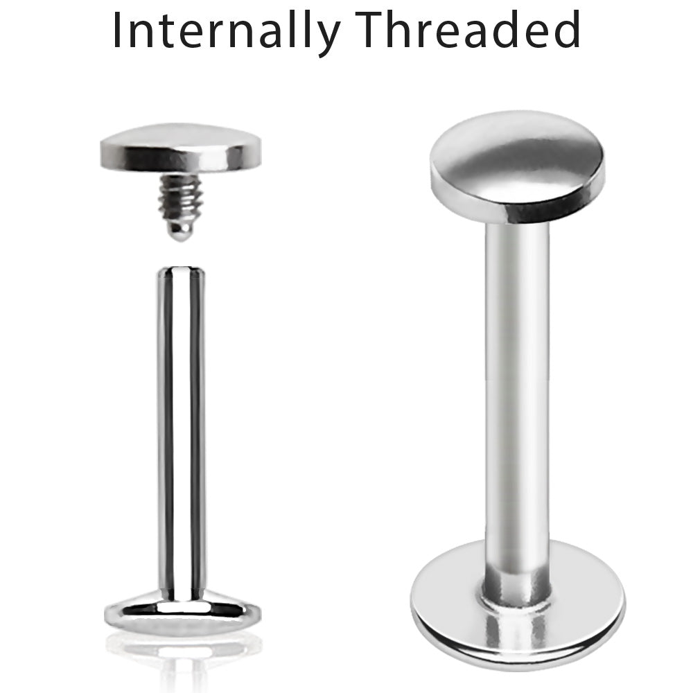 316L Stainless Steel Internally Threaded Round Flat Disc Labret - Skin Metals