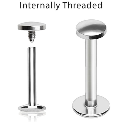 316L Stainless Steel Internally Threaded Round Flat Disc Labret - Skin Metals