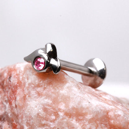 316L Stainless Steel Internally Threaded Single Gem Tailed Labret - Skin Metals