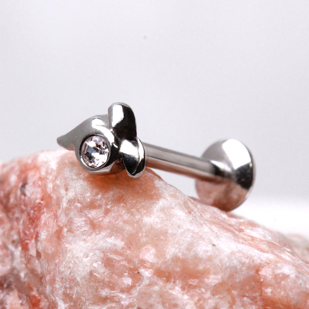 316L Stainless Steel Internally Threaded Single Gem Tailed Labret - Skin Metals