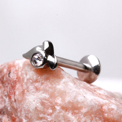 316L Stainless Steel Internally Threaded Single Gem Tailed Labret - Skin Metals