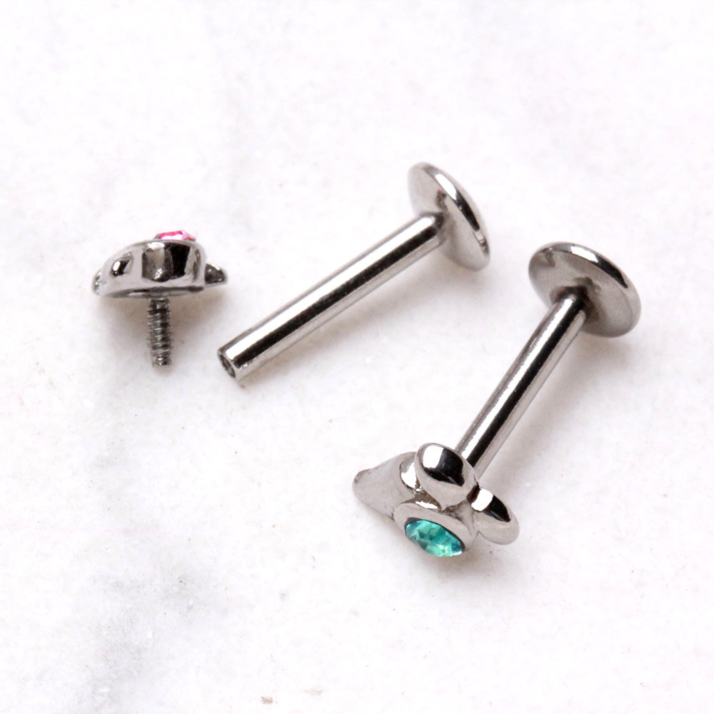 316L Stainless Steel Internally Threaded Single Gem Tailed Labret - Skin Metals
