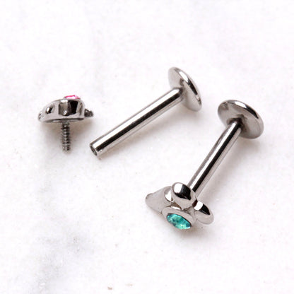 316L Stainless Steel Internally Threaded Single Gem Tailed Labret - Skin Metals