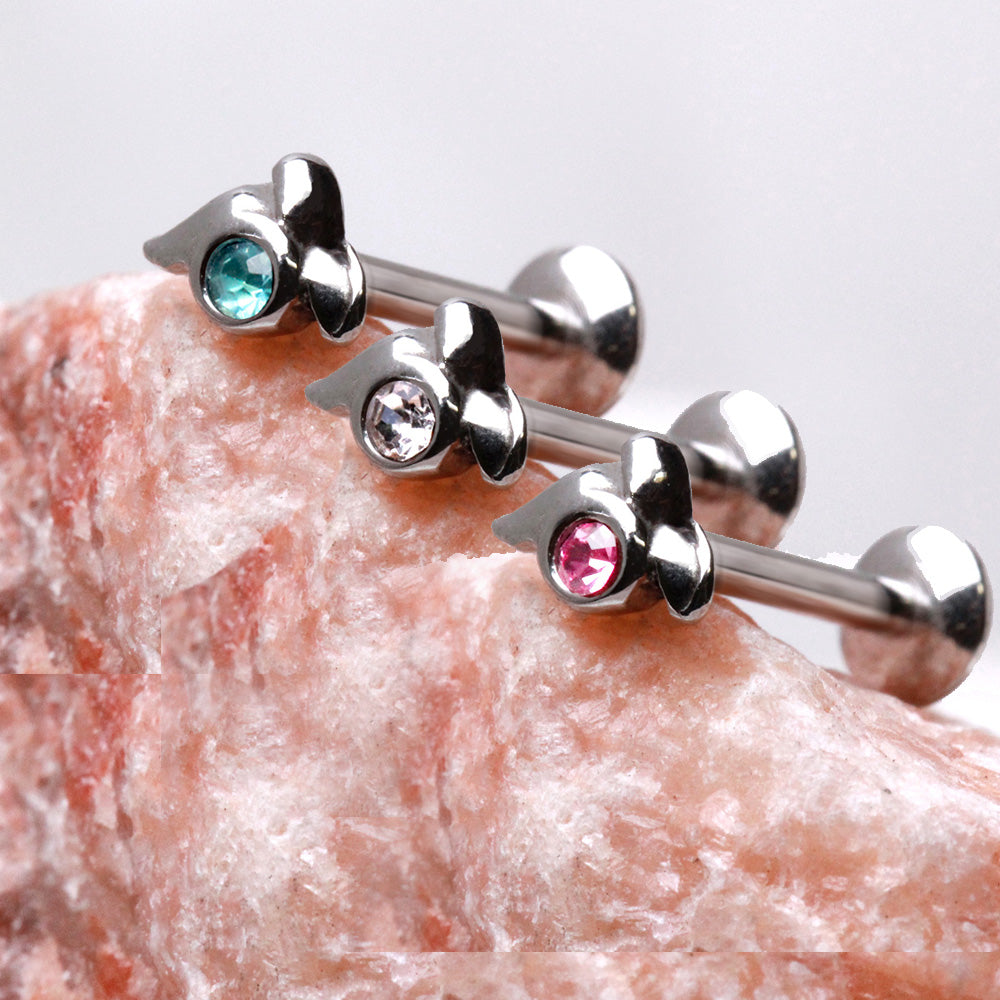 316L Stainless Steel Internally Threaded Single Gem Tailed Labret - Skin Metals
