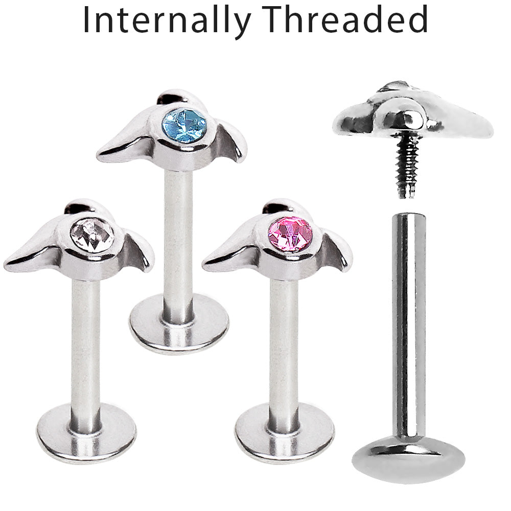 316L Stainless Steel Internally Threaded Single Gem Tailed Labret - Skin Metals