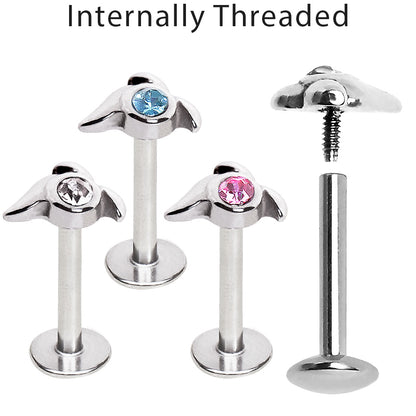 316L Stainless Steel Internally Threaded Single Gem Tailed Labret - Skin Metals