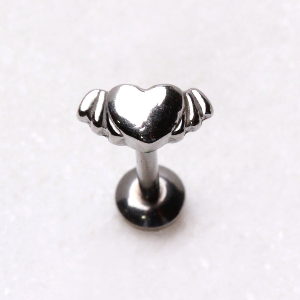 316L Stainless Steel Internally Threaded Winged Heart Labret - Skin Metals
