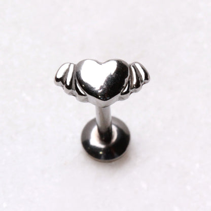 316L Stainless Steel Internally Threaded Winged Heart Labret - Skin Metals