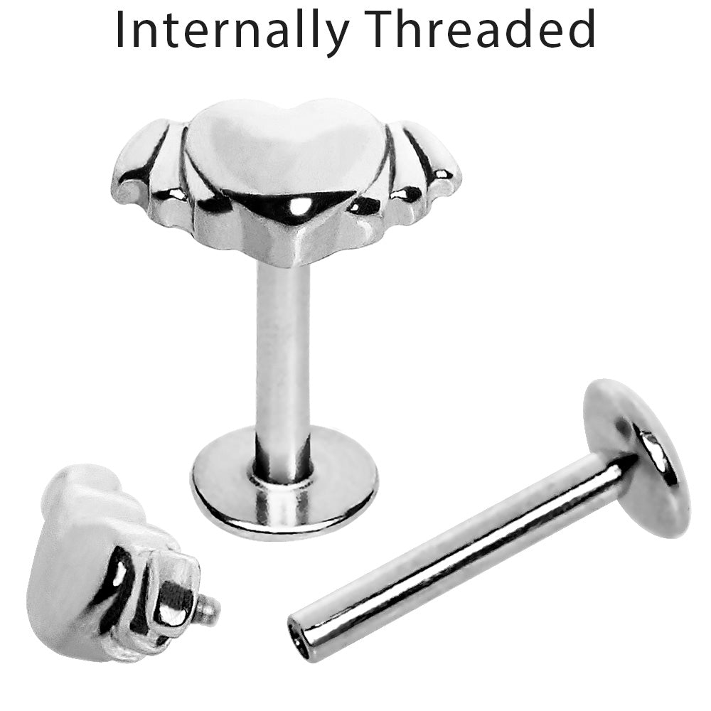 316L Stainless Steel Internally Threaded Winged Heart Labret - Skin Metals