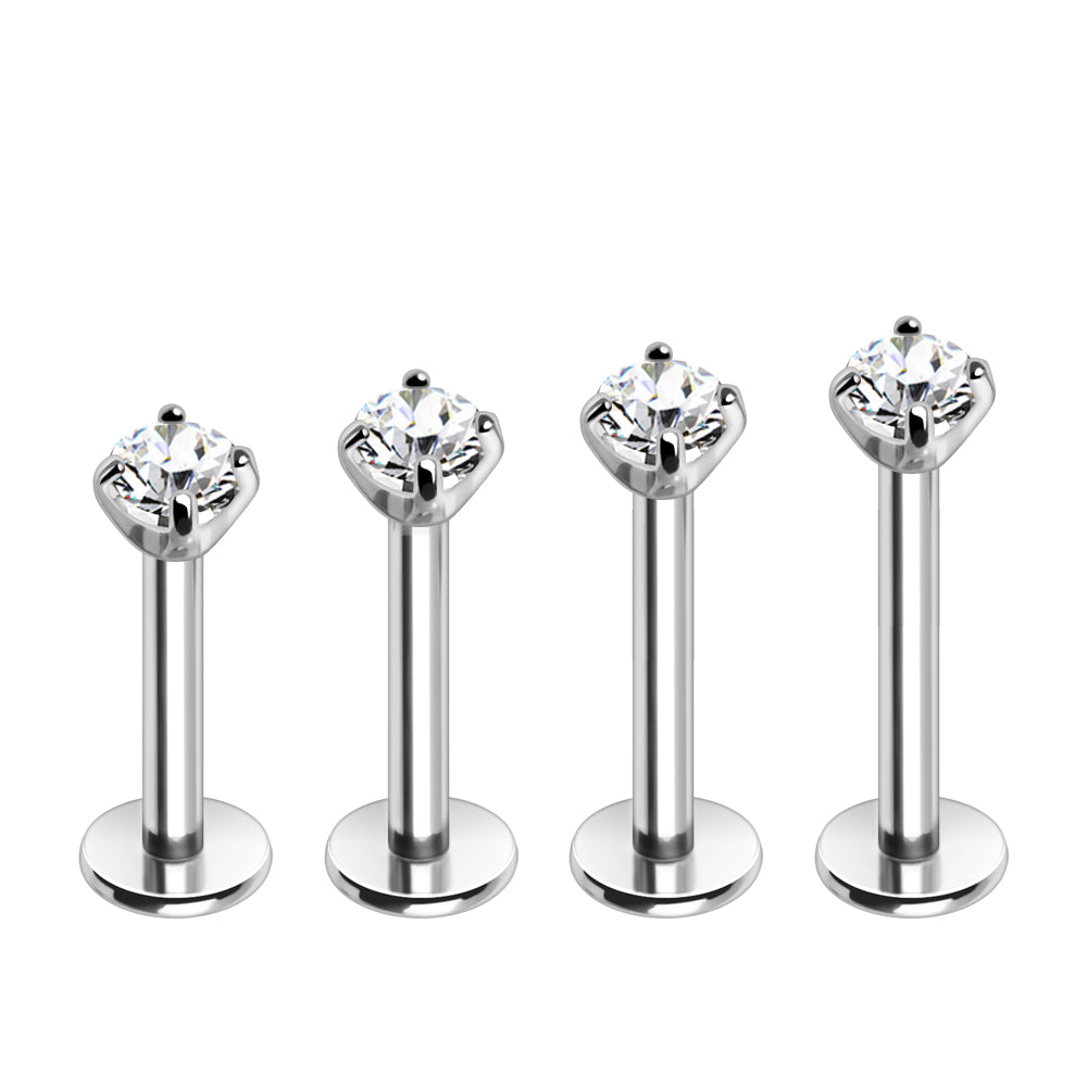 316L Stainless Steel Internally Threaded Prong Set Round CZ Labret - Skin Metals