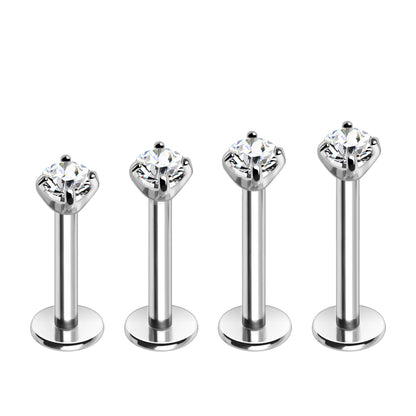 316L Stainless Steel Internally Threaded Prong Set Round CZ Labret - Skin Metals
