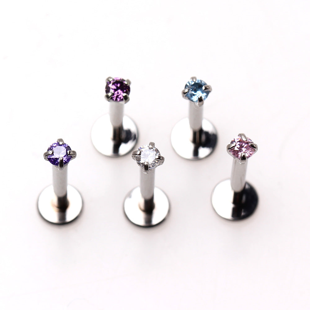 316L Stainless Steel Internally Threaded Prong Set Round CZ Labret - Skin Metals