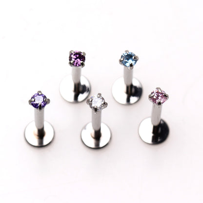 316L Stainless Steel Internally Threaded Prong Set Round CZ Labret - Skin Metals