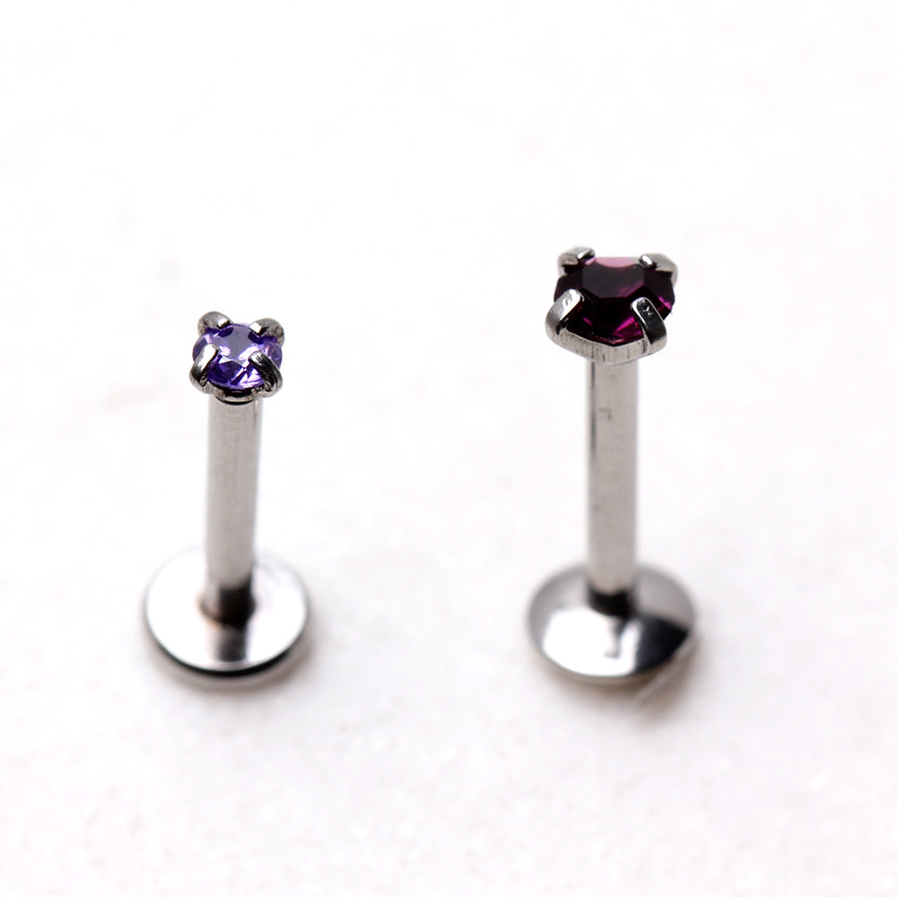 316L Stainless Steel Internally Threaded Prong Set Round CZ Labret - Skin Metals