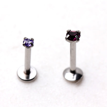 316L Stainless Steel Internally Threaded Prong Set Round CZ Labret - Skin Metals