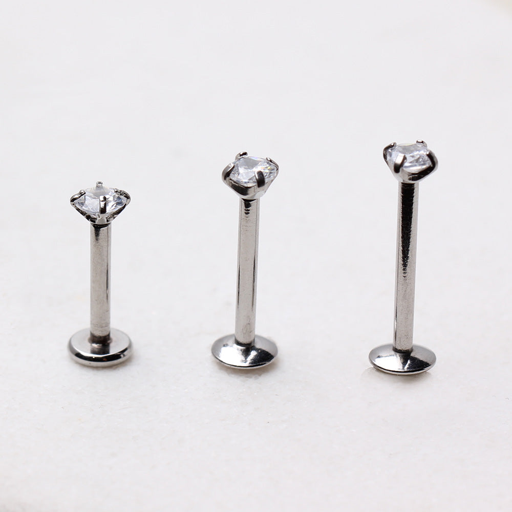 316L Stainless Steel Internally Threaded Prong Set Round CZ Labret - Skin Metals