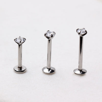 316L Stainless Steel Internally Threaded Prong Set Round CZ Labret - Skin Metals