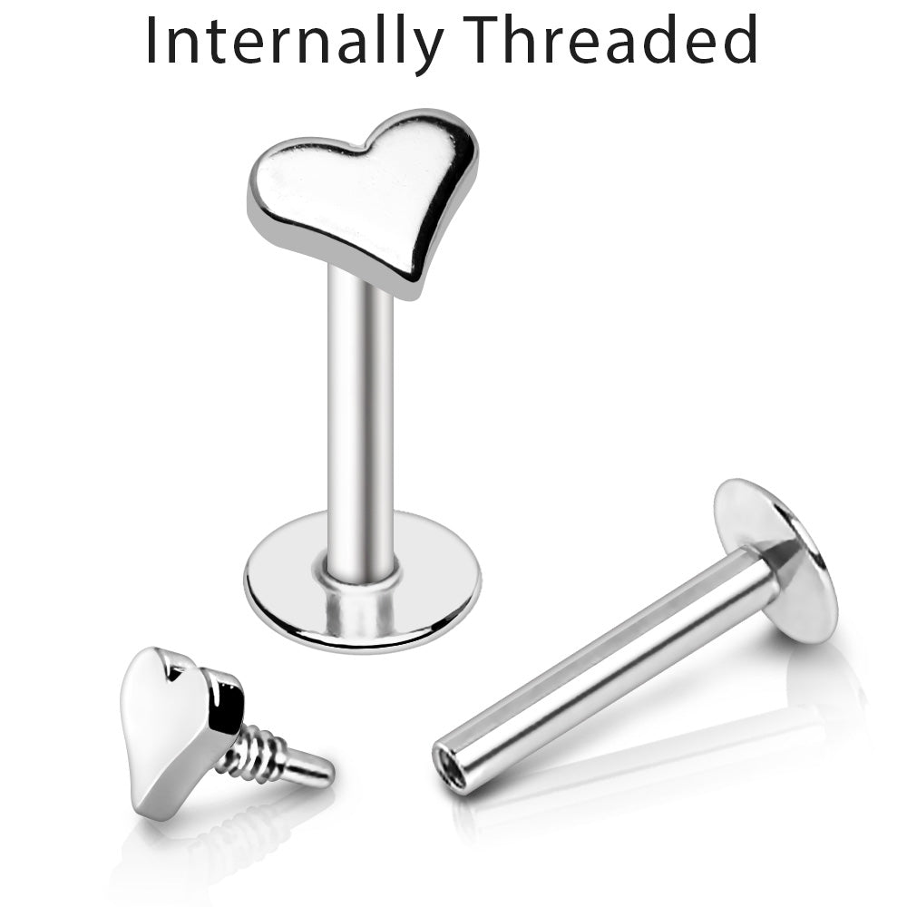 316L Stainless Steel Internally Threaded Heart Top Labret - Skin Metals