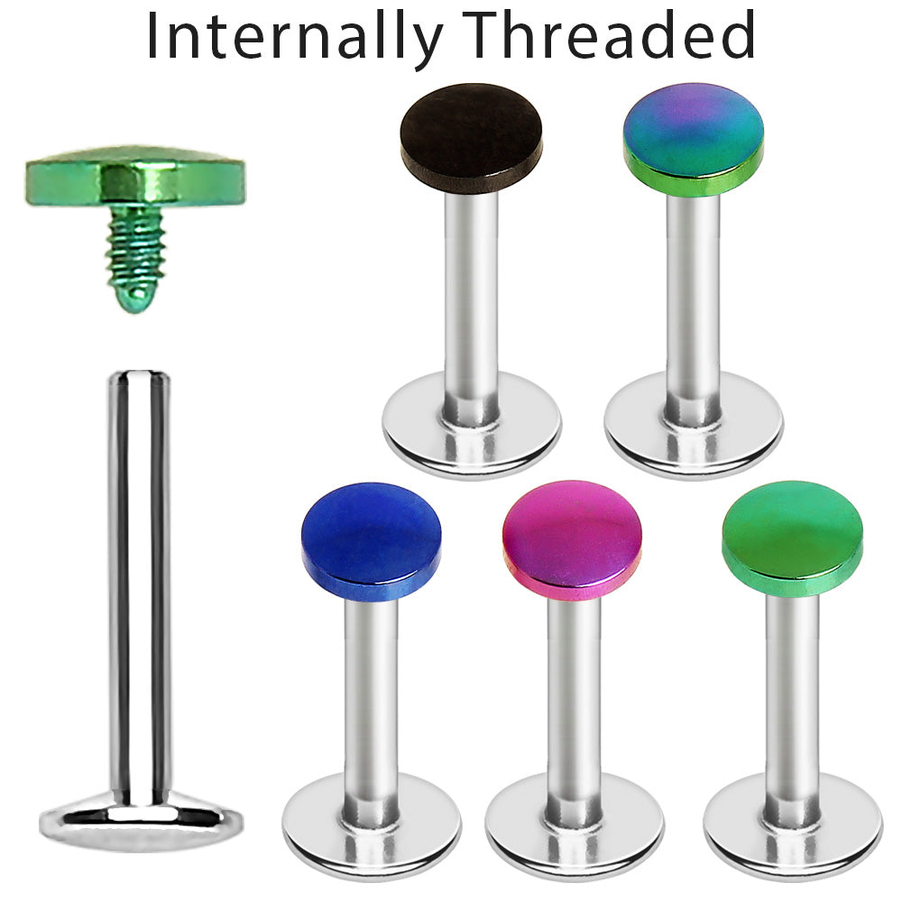 316L Stainless Steel Internally Threaded PVD Disc Top Labret - Skin Metals
